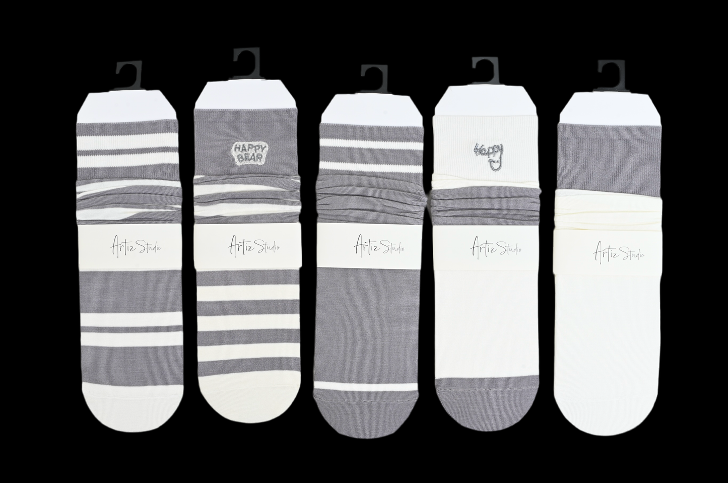 Happy Bear In Grey&White -Pack of Five