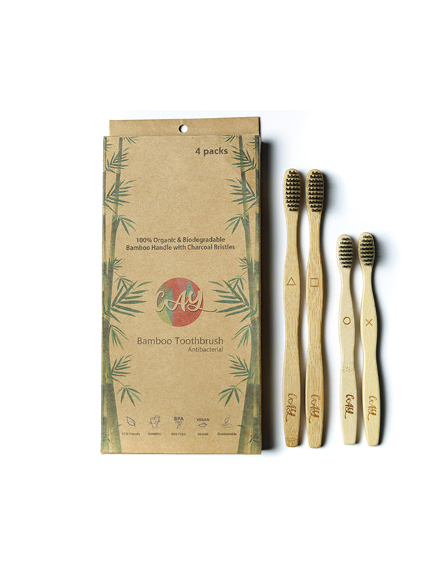 Bamboo Charcoal Tooth Brush Pack of 4 (2 Adults / 2 Kids)
